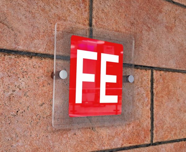 Glass sign plate on white wall Mockup