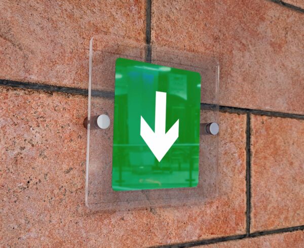 Glass sign plate on white wall Mockup