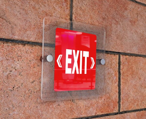 Glass sign plate on white wall Mockup