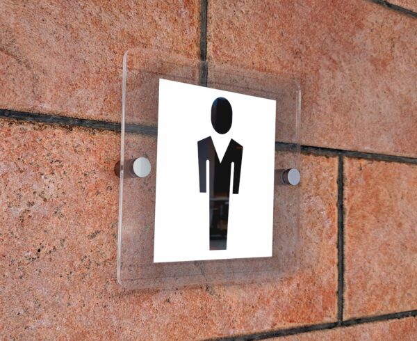 Glass sign plate on white wall Mockup