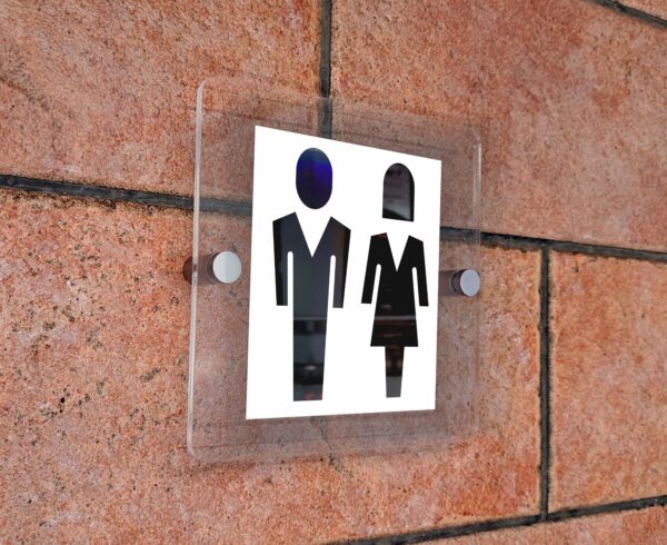Glass sign plate on white wall Mockup