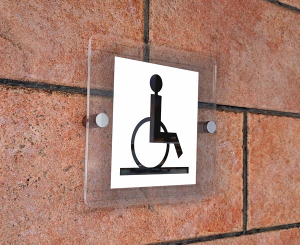 Glass sign plate on white wall Mockup